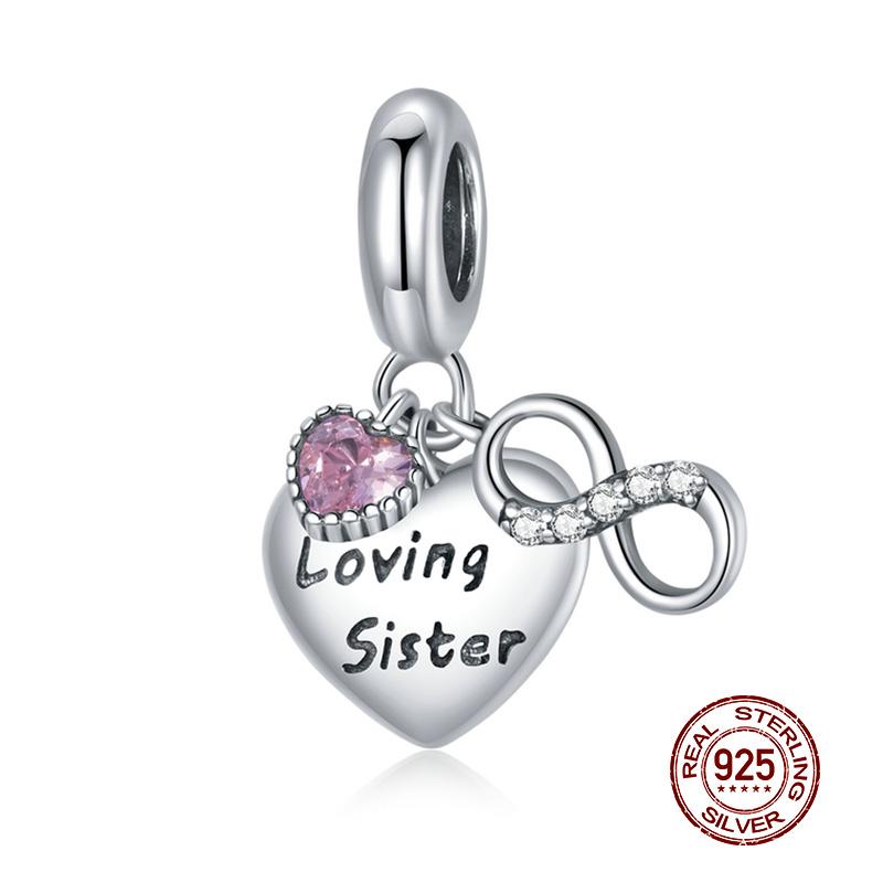 WOSTU 925 Silver Animal Cat Charm Pendant Heart Family Ladybug Bee Beads Fit Original Bracelet DIY Jewelry For Women