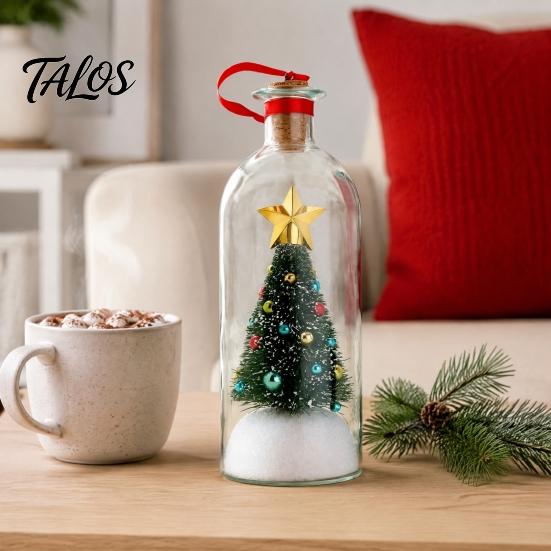 Batteriebetriebenes Ornament Aufnehmbares Weihnachtsbaum-Flaschenpost, Sprachaufnahme Feiertags-Andenken Schneeflocken-Stechpalmen-Ornamente mit Wiedergabe,