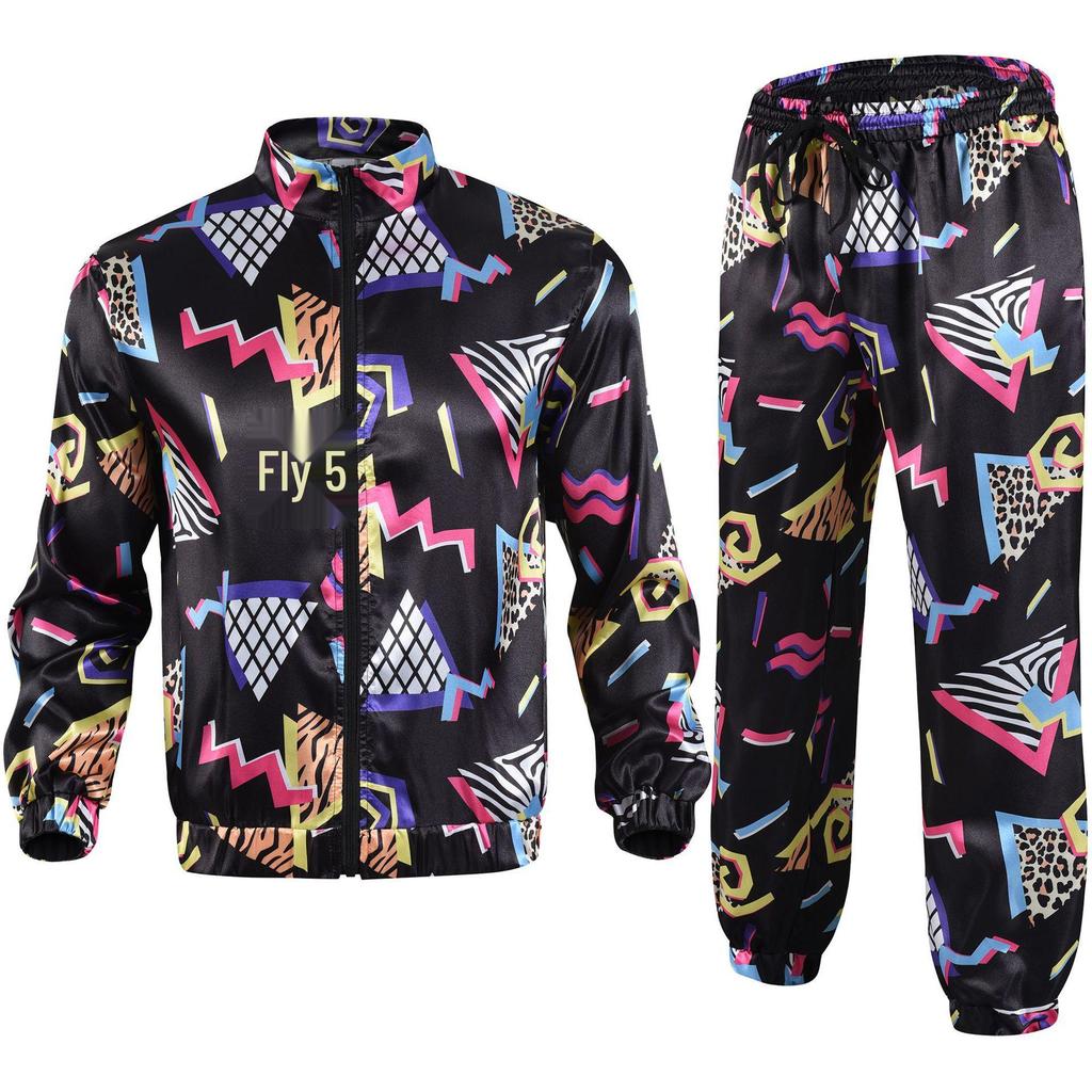 80s Retro Disco Tracksuit: Jacket and Pants Jogging Suit for Theme Parties