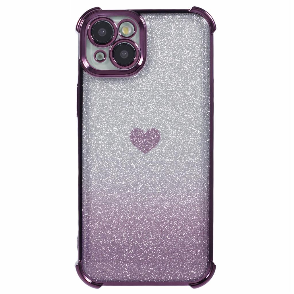 For iPhone 13 Anti-Scratch Phone Case Heart Pattern TPU Glittery Powder Phone Cover