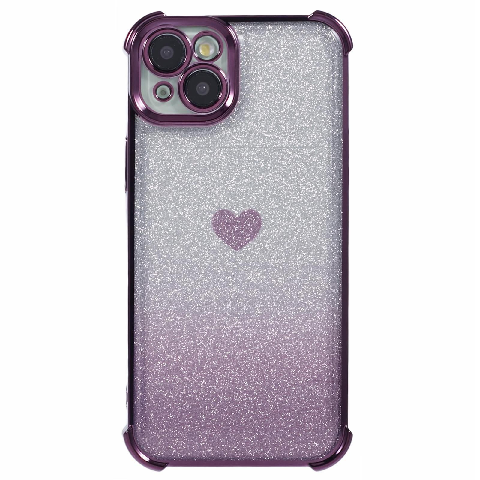 

Wholesale Phone Case for iPhone 15 Drop Protection Heart Pattern TPU Glittery Powder Phone Cover Dark Purple