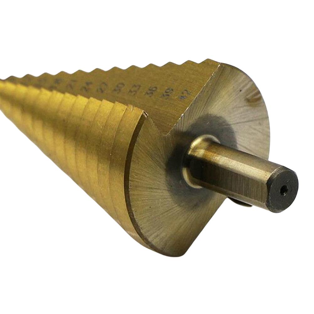 1 Stück 4-42 mm Titanbeschichteter Stufenbohrer HSS Holz Metall Schnellarbeitsstahl Lochschneider Kernlochbohrer Kegelbohrwerkzeug