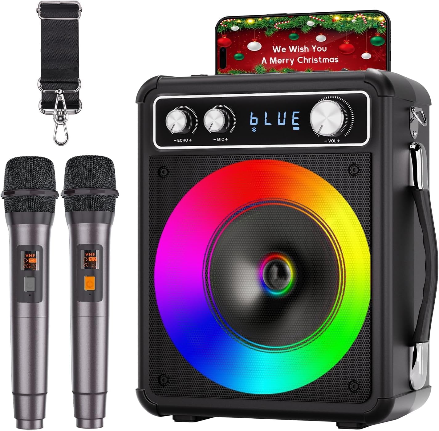 

VOSOCO Karaoke Set, 2 Wireless Microphones, Speaker Set, Home Karaoke Microphone, Loudspeaker, Bluetooth 5.0 PA Set, Small Karaoke Machine, Portable