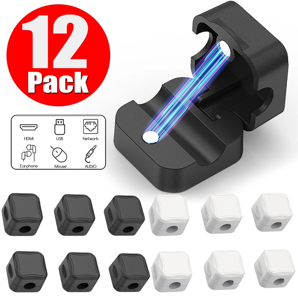 3/6/12 Pcs Magnetic Cable Clip Cord Holder Adhesive Wire Holder Keeper Organizer for Home Office Car Under Desk Cable Management