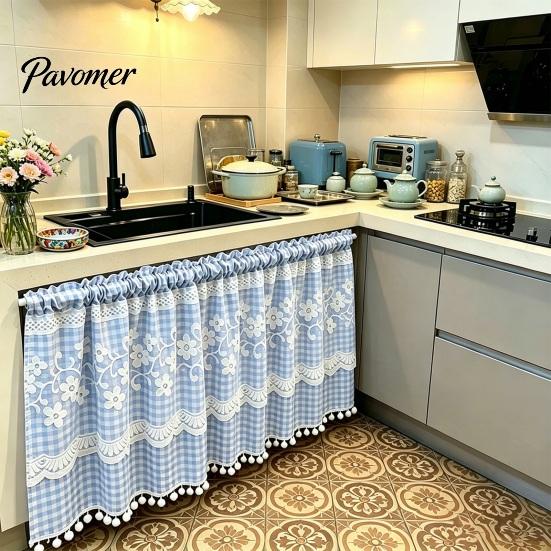 Stain Resistant Window Valance Plaid Floral Curtain, Farmhouse Valance, 1 Panel, Light Curtains Filtering Curtain with Rod Pocket for Kitchen