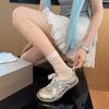 Cowhide Leather Women's Breathable Mesh Pearl Lace-up Casual Sneakers Women