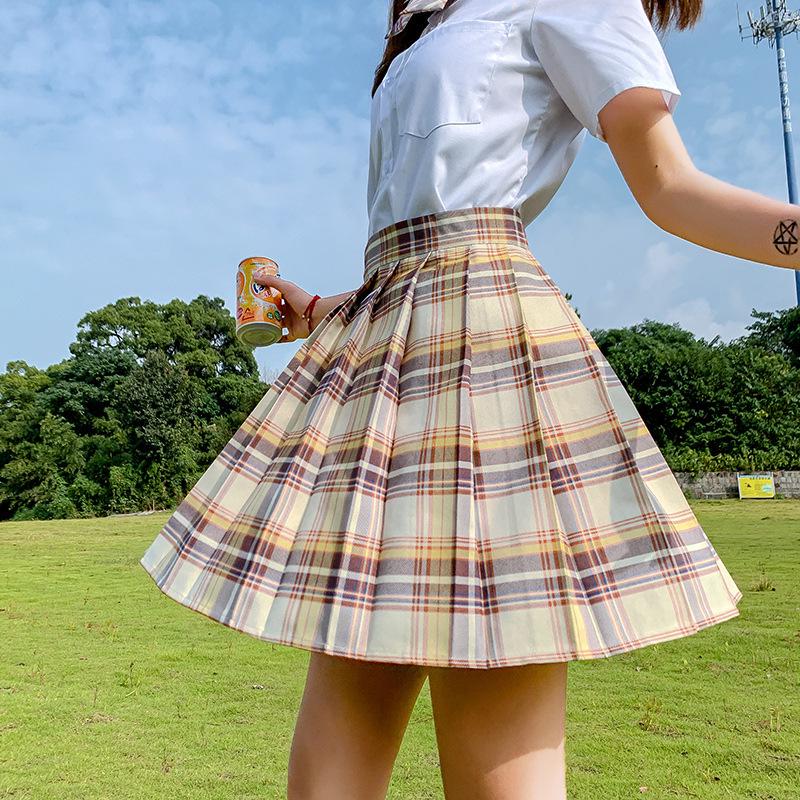 Gentle JK Plaid Pleated Skirt - High Waist Japanese School Uniform for Women