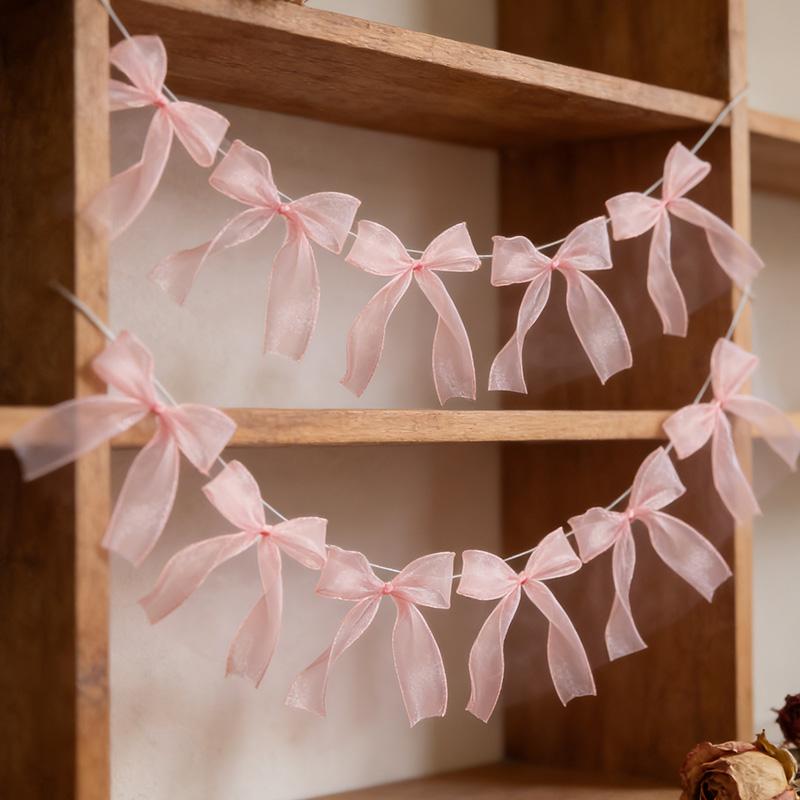 Pink Bow Ribbon Hanging Garlands Banner for Kids Boy Girl Birthday Party Wedding Decoration Baby Shower Favors Home Wall Flag