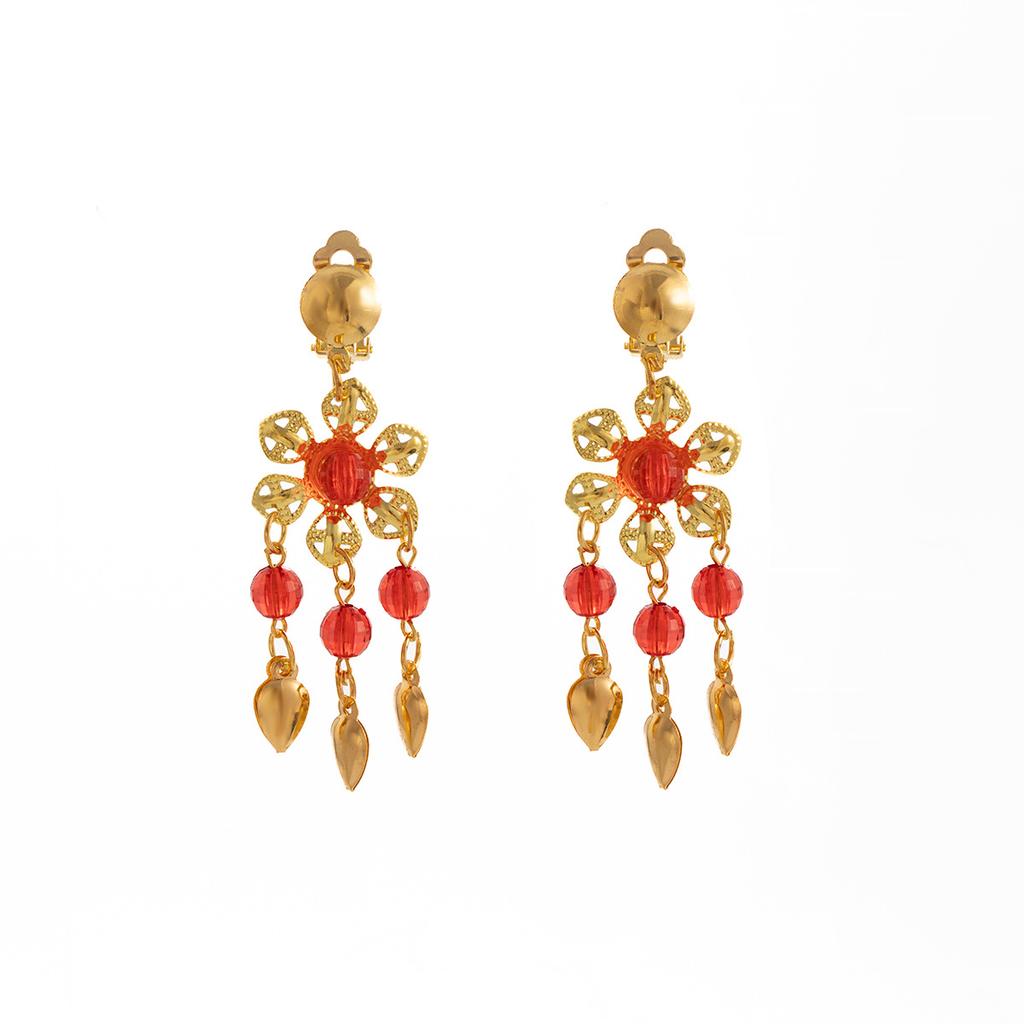 Orecchini a clip da ballo con frange, dorati indiani, cavi, incastonati di diamanti, stile etnico, retrò, lusso leggero, moda, orecchini atmosferici per donna