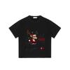 Christmas T Shirt Black Reindeer with Santa Hat and Scarf Merry Christmas Text Holiday Party Wear