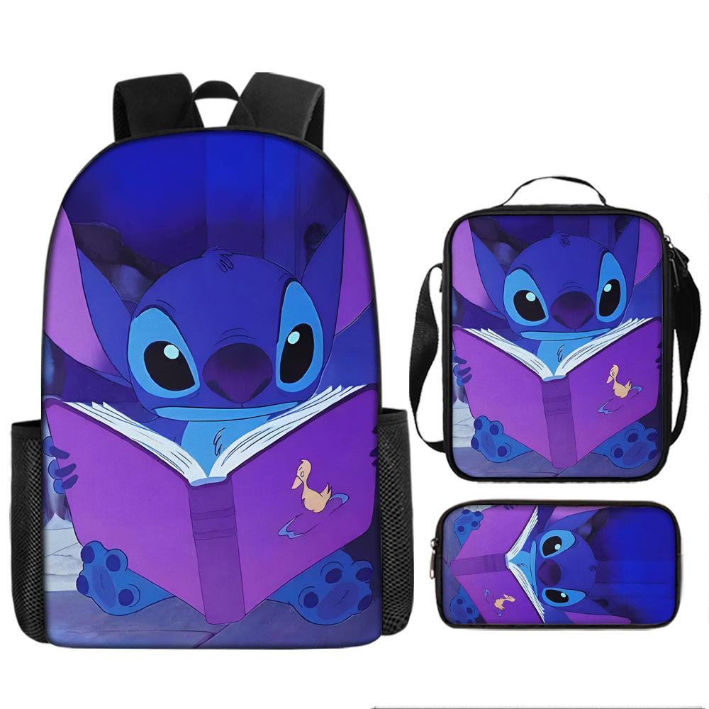 Stitch Kids Backpack Set 3-Piece Student School Bag Lunch Box Pencil Case Digital Print Gift Set for Children