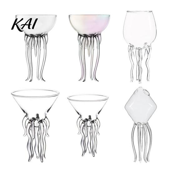 Stylish Stemmed Glass Octopus Tentacle Wine Goblets, Jellyfish Shape Cocktail Glass, Artistic Stemware for Multi-functional Wine, Cool Bar Decor,