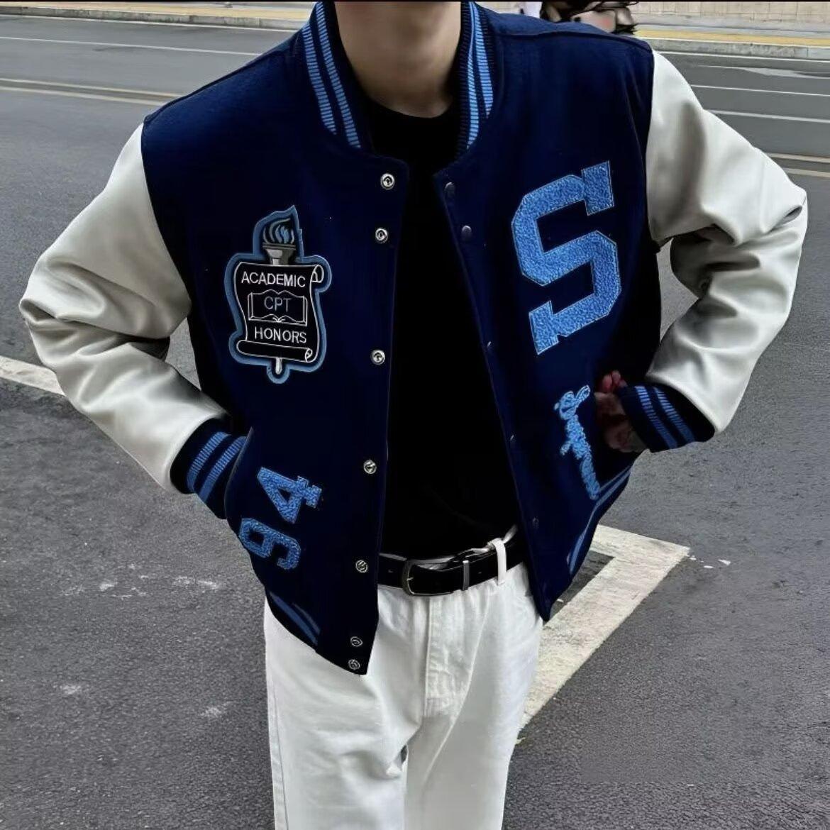 

Мужская бейсбольная куртка, повседневное пальто, весна-осень, новая свободная трендовая американская куртка оверсайз 3XL темно-синий