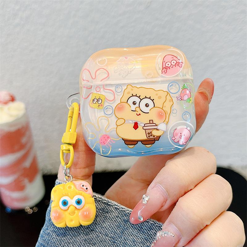 Cute 3D Cartoon SpongeBob Patrick Star Earphone Protective Case For Apple AirPods 1 2 3 4 Pro 2 Case With Pendant Cover