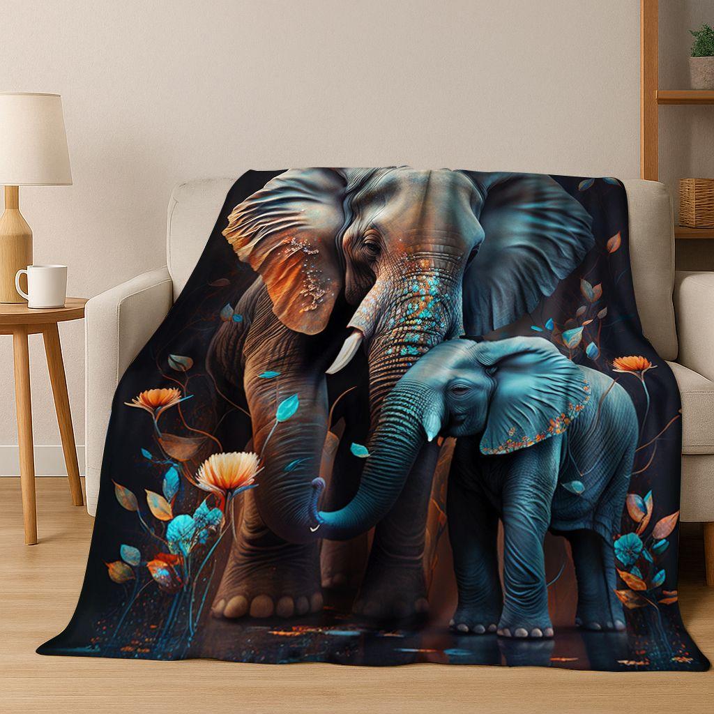 26 Style Wisdom Elephant Cartoon Flannel Blanket,Cozy Soft Throw Blanket for Home Bedroom Bed Sofa Picnic Office Cover Gift Kids