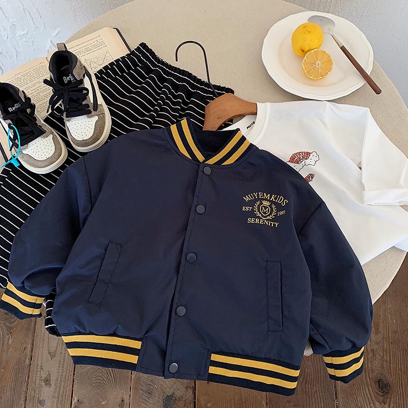 

Детская бейсбольная куртка в корейском стиле - Мода осени 2025 года, универсальный стиль колледжа 140 cm темно-синий