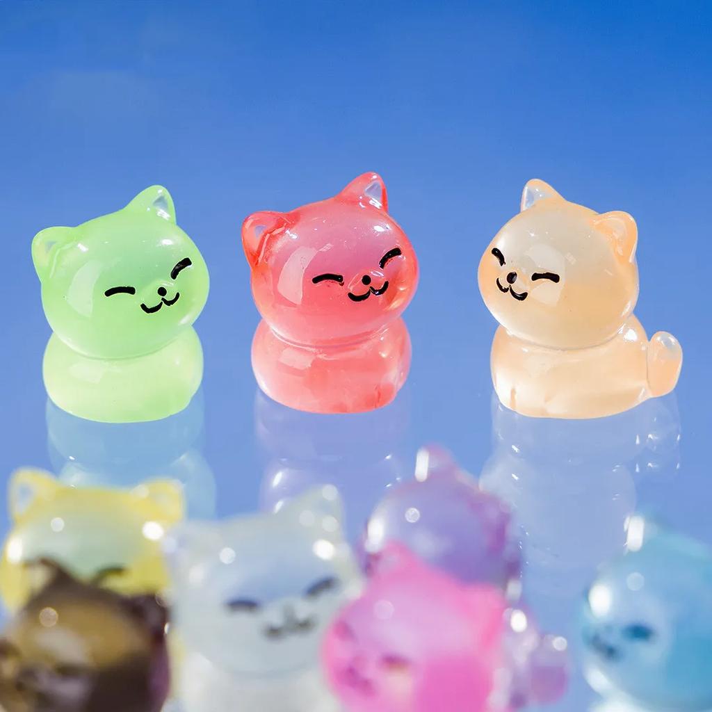 10 Colourful Lucky Kittens Glow In The Dark Mini Black Cats Home Decor Decorative Figurines Miniature Desk Decoration