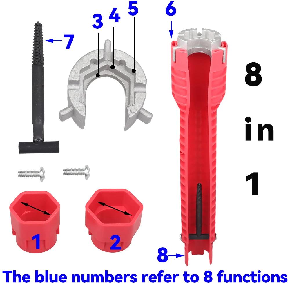 8 in 1 Sink Faucet Wrench Repair Tool Non-slip Kitchen Bathroom Faucet Assembly Key Plumbing Installation Wrench