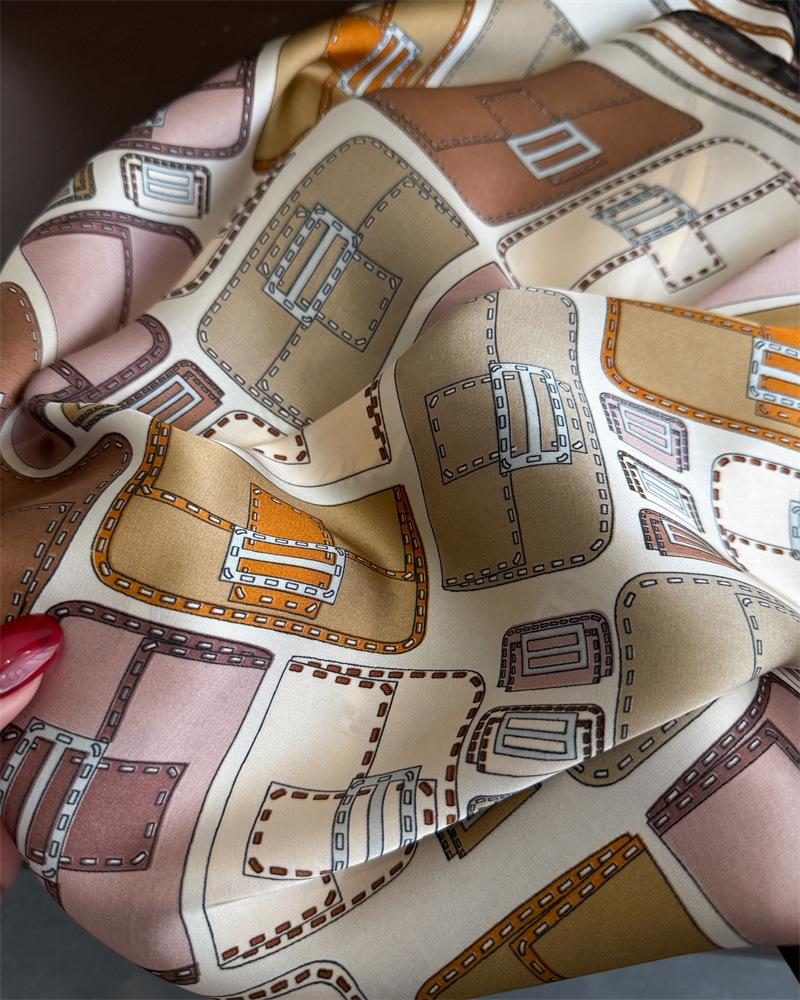 Fashion Luxury 70cm Square Scarves Women's Soft Satin Bandana Small Tartan Design Neckties Hairbands Bags Foulard Shawl