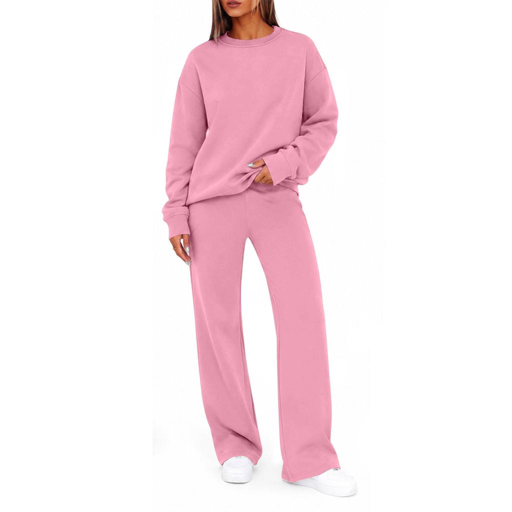 Women's Crewneck Sweatshirt and Jogger Pants Set for Fall Winter Casual Wear