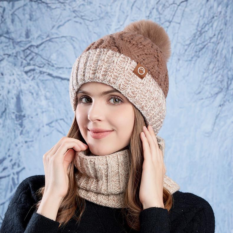 Winter Knit Hat And Scarf Set With Windproof Neck Protection For Women Outdoor Casual Wear