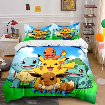 3 dalių individualaus pavadinimo Pokemon animacinių filmukų spaudinio patalynės komplektas Antklodės užvalkalas 1 antklodės užvalkalas 2 pagalvių užvalkalai Suaugusiųjų ir vaikų patalynės komplektas Prabangus