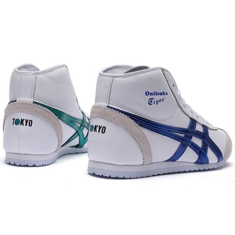 Onitsuka Tiger Mexico Mid Runner Comfortable Wear resistant And Lightweight High top Running Shoes Unisex White Blue 1183A658-100