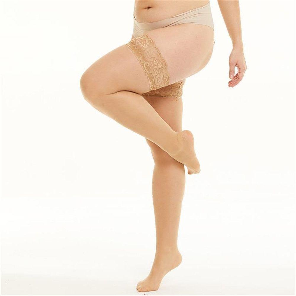 Ladies Women High Knee Hosiery Rib Top Transparent Silk Stocking Cuff Tights High Socks