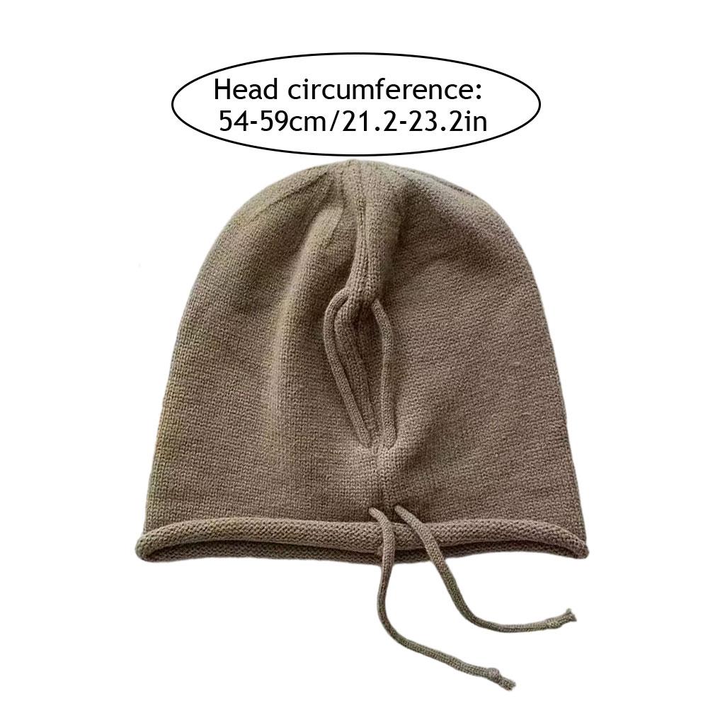Fashion Women Knitted Baggy Beanie Hat Winter Warm Slouchy Knit Woolen Skullies Cap Outdoor Windproof Drawstring Pullover Hat