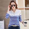 2025 Women's Striped Long-Sleeve Zipper T-Shirt with Stand Collar