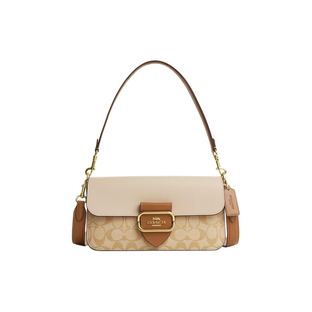 Coach Morgan 27 Color Block Signature Coated Canvas And Calfskin Tote Shoulder Bag Large Women Handbags Light-Khaki CR332-IMWQ4