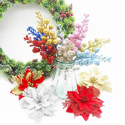 25Pcs Glitter Artificial Berry Stems, 15 Berries Per Stem, Christmas Ornaments, DIY Xmas Wreath, Floral Arrangements Home Decor