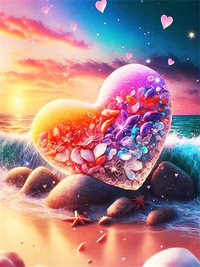 Diamond Painting Embroidery Kit Heart Stone Seaside Home Decor Mosaic Cross Stitch Love Beach Scenery Crystal Picture