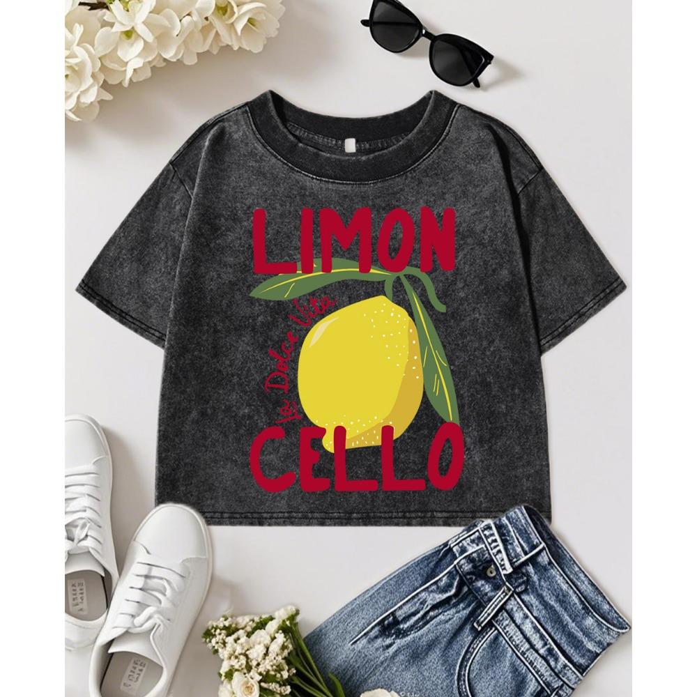 

Креативная футболка с принтами лимонов и виолончели, укороченная, выстиранная, женская, летняя, хлопковая одежда, повседневные топы в стиле Y2K, облегающие футболки с круглым вырезом XL