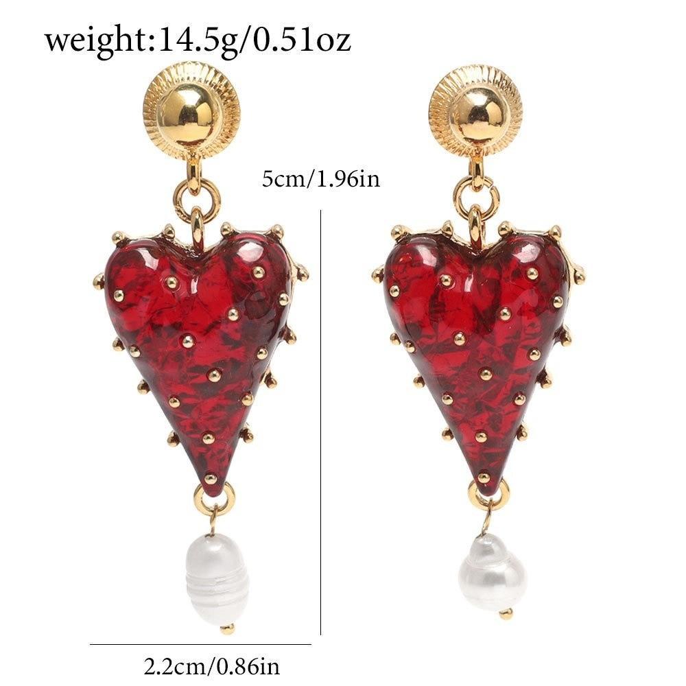 1 Pair Red Color Love Heart Earrings Heart Shape Baroque Earrings Dangle Earrings  Women Jewelry