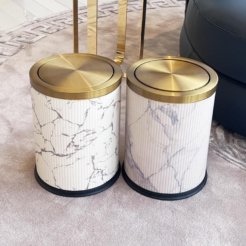 Metal Trash Can Large Capacity Swing Lid Trash Bin Creative Light Luxury Household Garbage Bins Cleaning Tools Accessories