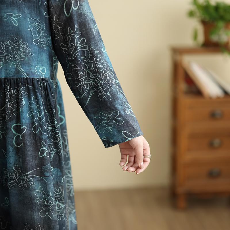 DIMANAF Neu 2025 Damen Übergröße Frühling Langes Kleid Locker Basic Vintage Oversize Langarm Maxi Floral