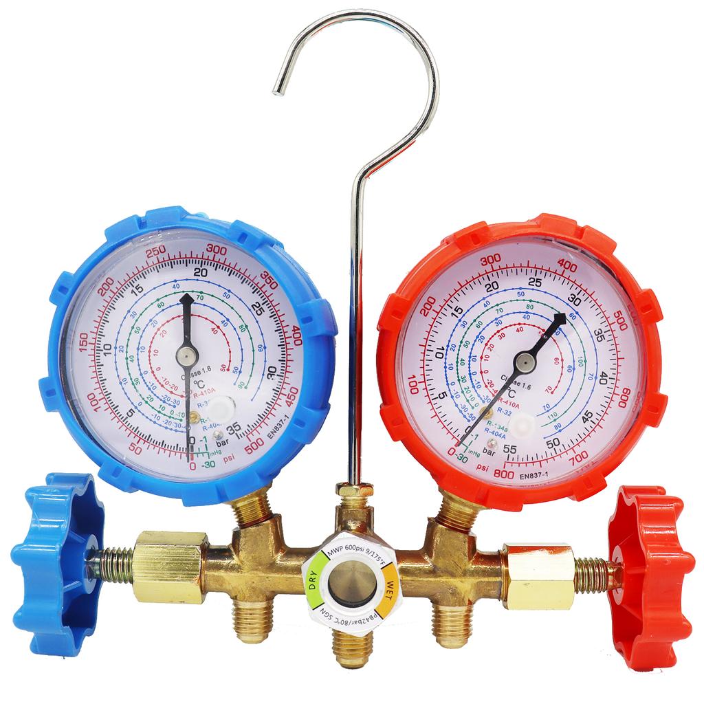 R410a 3 Way AC Diagnostic Manifold Gauge Set for Freon Charging Fits R32 R410a R-404A R-134a Refrigeration Manifold Gauge Air