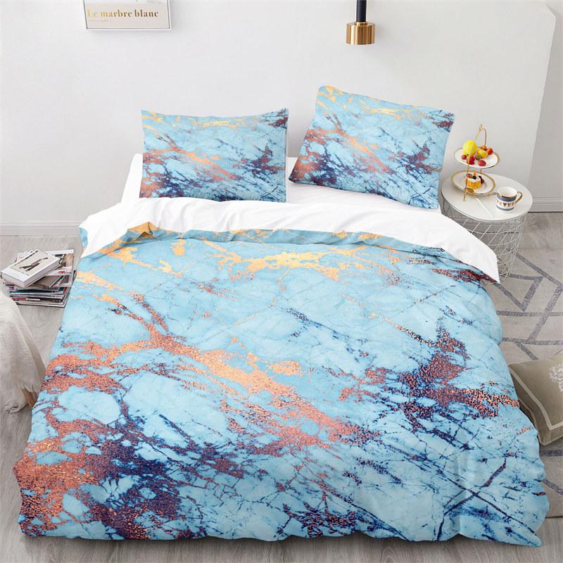 Blue Marble Print Duvet Cover Abstract Geometric Bedding Set King For Girls Kids Teens Microfiber Quilt Cover With Pillowcases