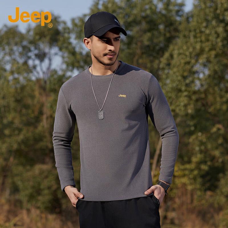 JEEP Men's Thermal Fleece Long-Sleeve Crew Neck T-Shirt
