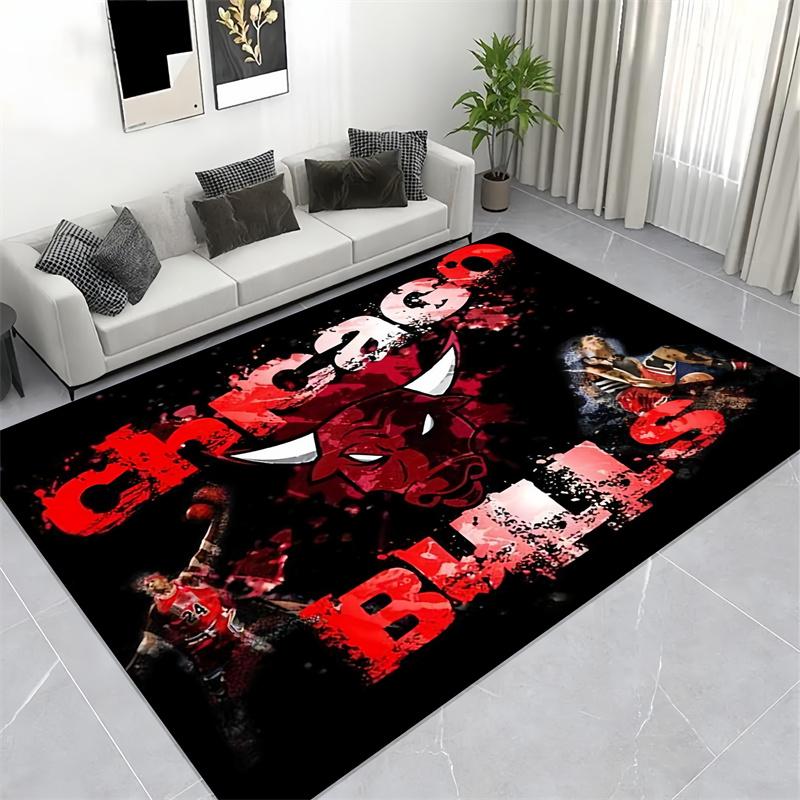 

Chicago Bulls Cartoon Red Bull with White Hands Print Area Rug, Black Sports Style Floor Mat 40x60cm( 15x23in )