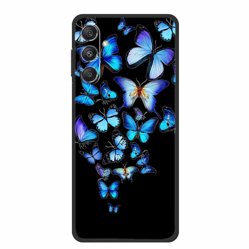 For Samsung Galaxy M36 A17 5G Case Flower Black Silicone Soft Back Cover For Samsung Galaxy S25 FE Plus Phone Case Coque Cartoon