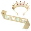 1 Set Universal High Durability Lightweight Birthday Crown Headgear Decoration with Sash for Party