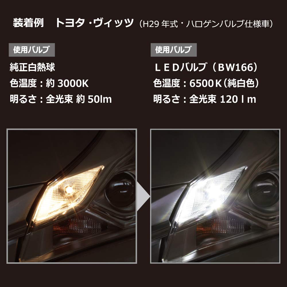 Carmate BW166 LED GIGA T10 6500K 120lm Car Position Lamp, Pure White Light, Made In Japan, Compatible with Vehicle Inspection