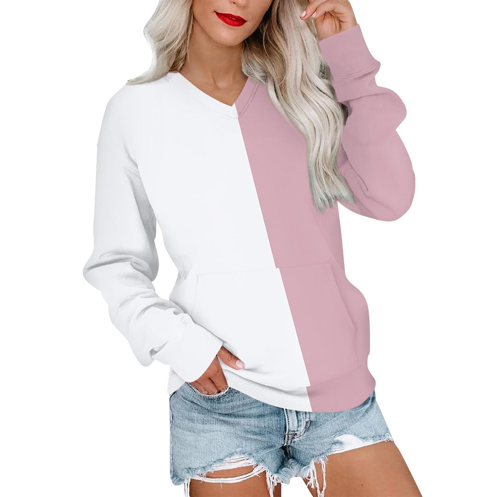 

Женская повседневная модная цветная стеганая толстовка с V-образным вырезом и длинным рукавом, легкий пуловер с карманами L