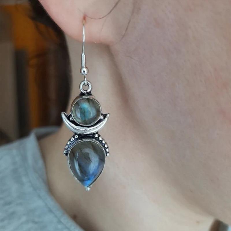 

Bohemian Retro Moon Moonstone Драгоценные Серьги Креативные Грушевые Серьги