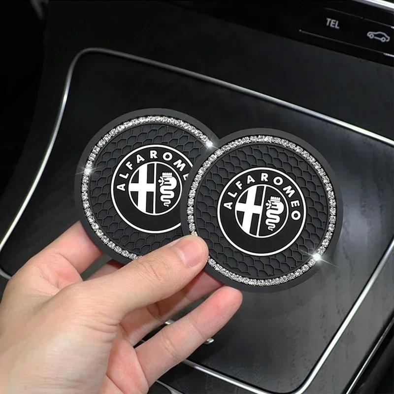 1/2pcs Car Styling Diamond Car Coaster Water Cup Anti-slip Pad Mat For Alfa Romeo 159 Giulietta Giulia 147 Mito 156 166 Stelvio evx852