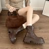 Retro British leather boots thick-soled Martin boots women's autumn and winter fashion versatile and comfortable heightening medium heel short boots