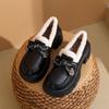Fleece Loafers Women's Shoes New Autumn and Winter Warm British Style Small Leather Shoes Increase Height and Pedal Fluffy Cotton Shoes