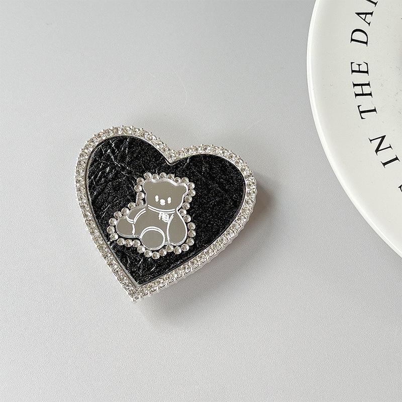 Heart-Shaped Luxury Bear Mirror Leather Phone Holder & Magnetic Ring